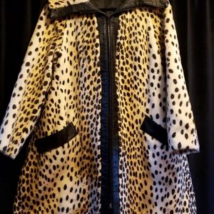Sporto- La France Safari Cheetah Print Jacket with Black Faux Leather Trim.